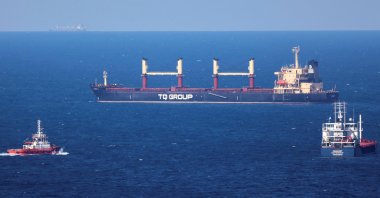 Turkish-flagged bulker TQ Samsun, carrying grain under the Black Sea Grain Initiative, is pictured in the Black Sea, north of Bosporus Strait, off Istanbul, Türkiye, July 17, 2023. (Reuters Photo)
