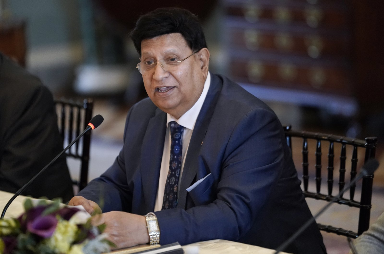Bangladesh's Foreign Minister AK Abdul Momen speaks during a meeting with Secretary of State Antony Blinken, not pictured, at the State Department in Washington, Monday, April 10, 2023. (Elizabeth Frantz/Pool Photo via AP)