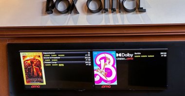 A movie theater Box Office is pictured announcing the opening of &quot;Oppenheimer&quot; and &quot;Barbie&quot; movies, in Los Angeles California, U.S., July 20, 2023. (AFP Photo)