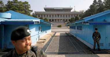 South Korean soldiers stand guard at the truce village inside the demilitarized zone (DMZ) separating the two Koreas, Panmunjom, South Korea, May 1, 2019. (Reuters Photo)