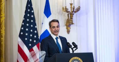 Greek Prime Minister Kyriakos Mitsotakis speaks during a reception at the White House, Washington, U.S., May 16, 2022. (Getty Images)