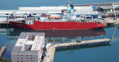 The Bibby Stockholm barge lies in Portland Port in Dorset in Britain, July 20, 2023. (EPA Photo)