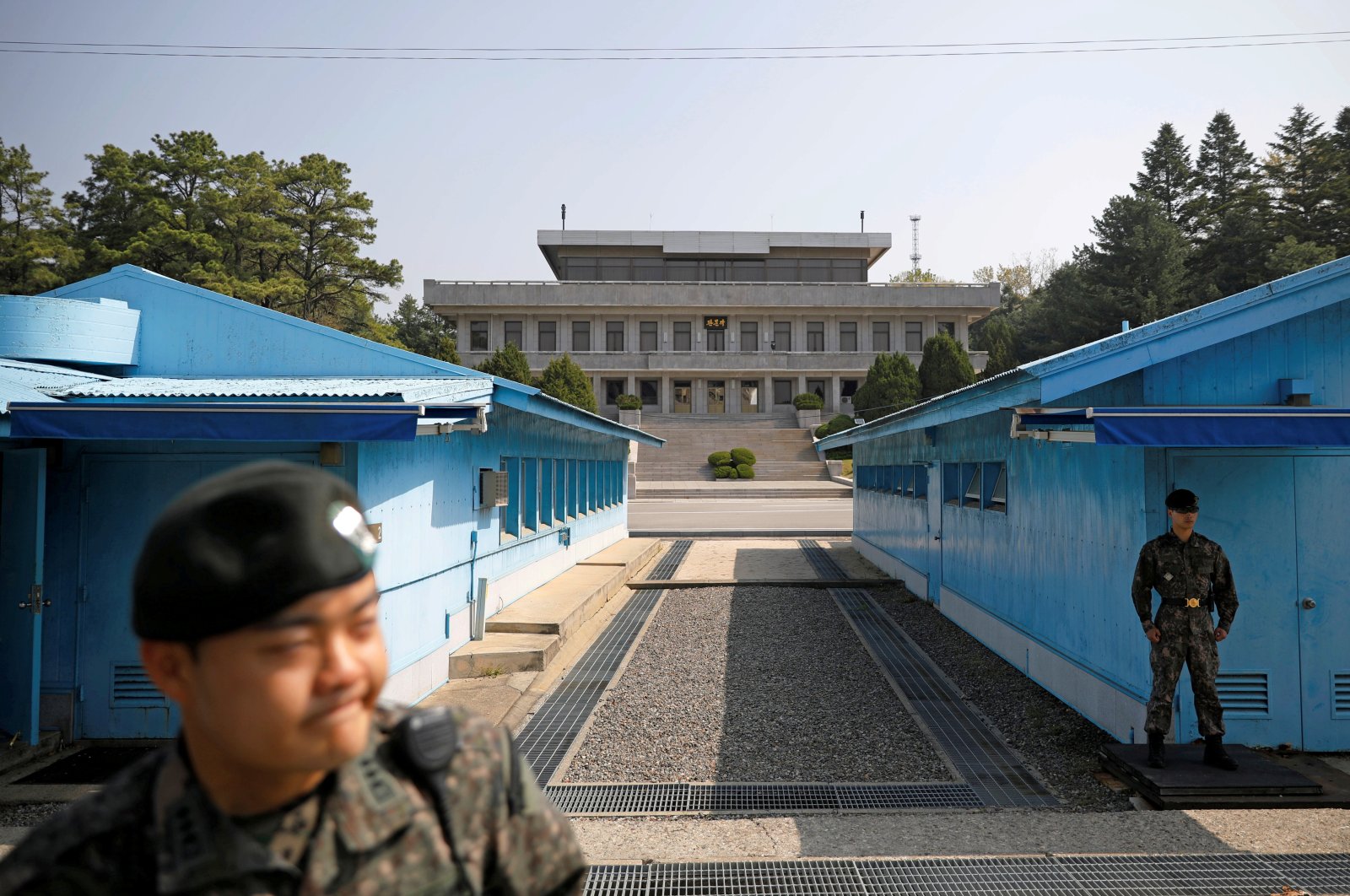 South Korean soldiers stand guard at the truce village inside the demilitarized zone (DMZ) separating the two Koreas, Panmunjom, South Korea, May 1, 2019. (Reuters Photo)