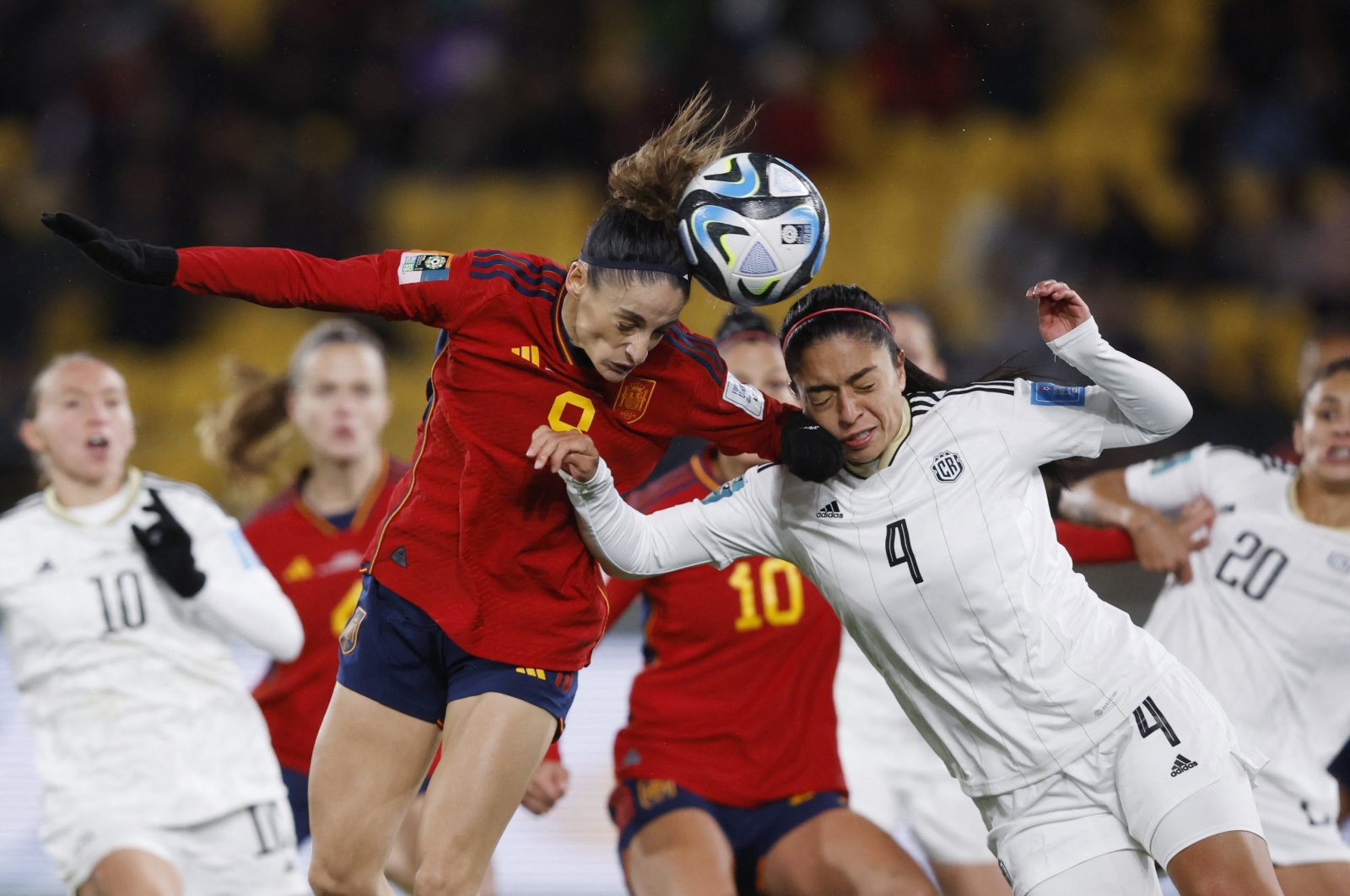 Spain&#039;s Esther Gonzalez (3rd L) in action with Costa Rica&#039;s Mariana Benavides during the FIFA Women’s World Cup Group C match at the Wellington Regional Stadium, Wellington, New Zealand, July 21, 2023. (Reuters Photo) 