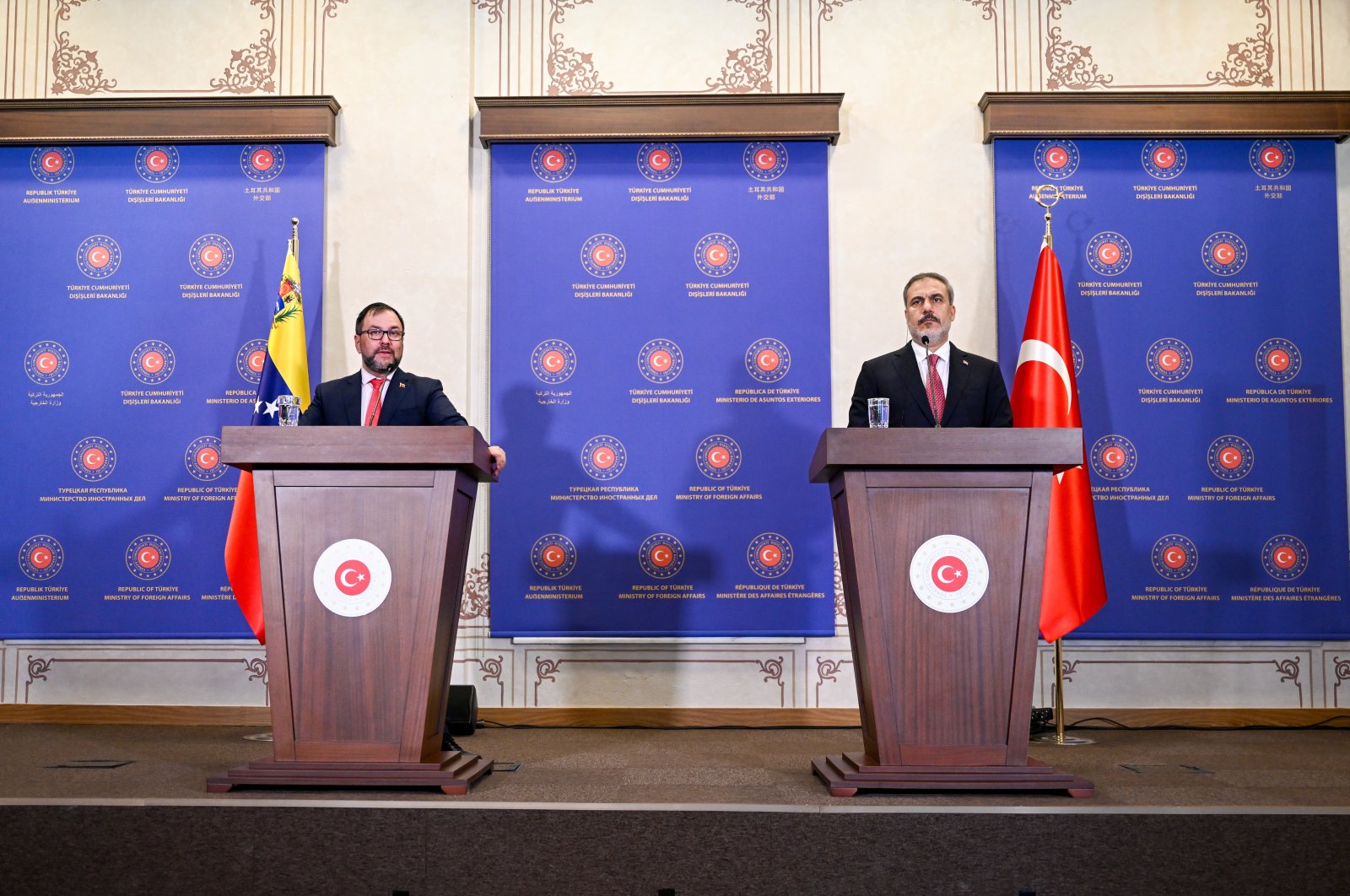 Foreign Minister Hakan Fidan, Venezuelan Counterpart Yvan Gil attend a joint news conference in Istanbul, July 21, 2023. (AA Photo)
