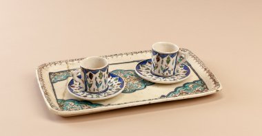 Two Turkish coffee cups from "Kütahya Tiles and Ceramics" exhibition at Pera Museum, Istanbul, Türkiye. (Photo courtesy of Pera Museum)