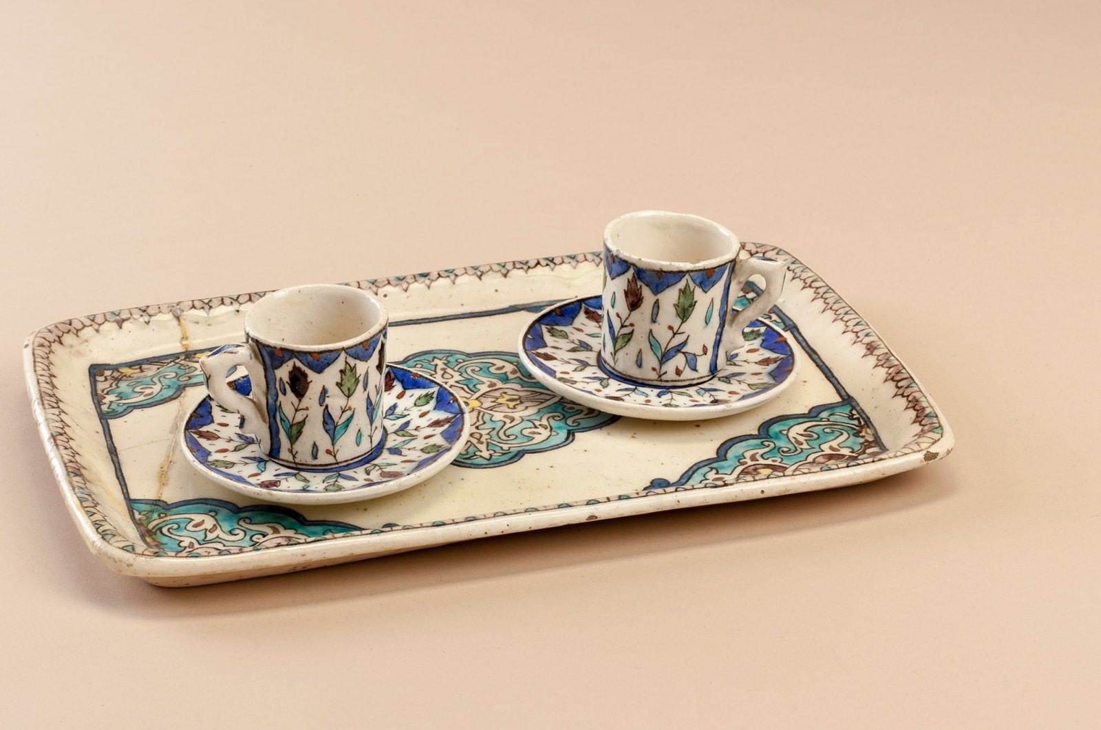 Two Turkish coffee cups from &quot;Kütahya Tiles and Ceramics&quot; exhibition at Pera Museum, Istanbul, Türkiye. (Photo courtesy of Pera Museum)