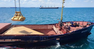 Grain is loaded aboard a cargo ship at the Azov Sea Port, Rostov region, Russia, July 22, 2023. (AFP Photo)
