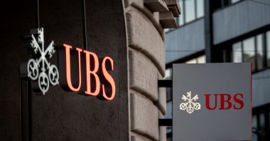 Signs of Swiss bank giant UBS bank are seen in Basel, Switzerland, April 4, 2023. (AFP Photo)