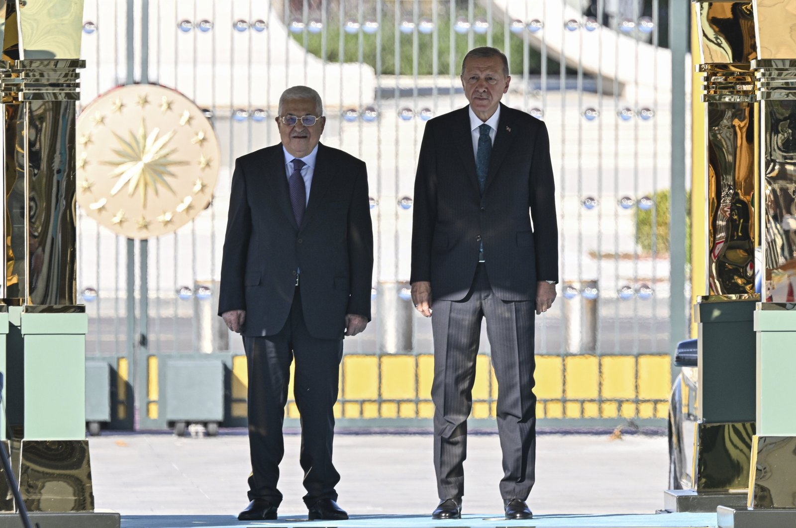President Recep Tayyip Erdoğan welcomes Palestinian President Mahmud Abbas in an official ceremony at the Presidential Complex in Ankara, July 25, 2023. (AA Photo)
