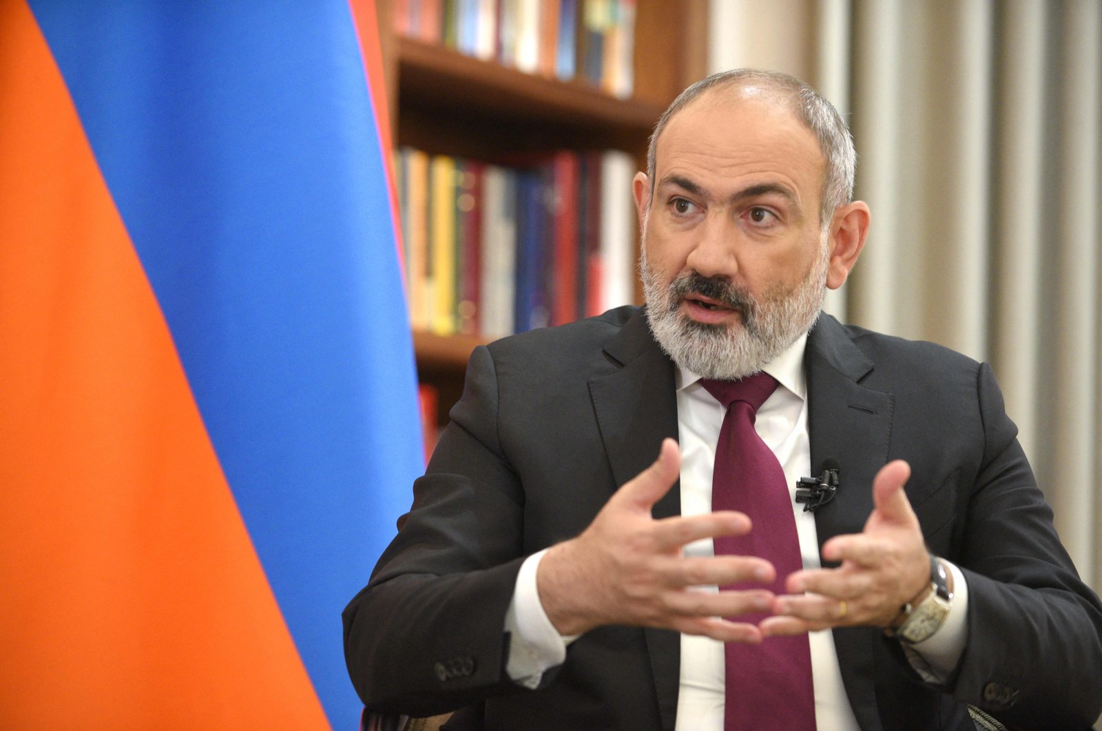 Armenian Prime Minister Nikol Pashinian speaks in an interview with AFP in Yerevan on July 21, 2023. (AFP Photo)