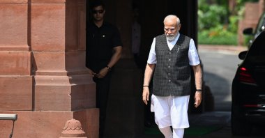 India&#039;s PM Narendra Modi arrives to speak at the Parliament in New Delhi, India, July 20, 2023. (AFP Photo)