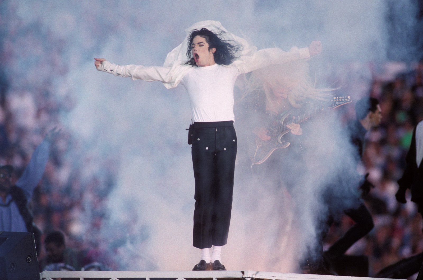 Michael Jackson performs at the Super Bowl XXVII Halftime show at the Rose Bowl, Pasadena, California, U.S., Jan. 31, 1993. (Getty Images Photo)