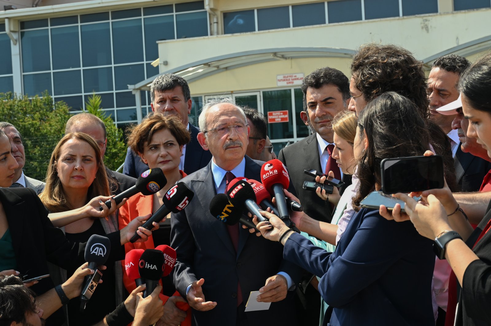 The main opposition Republican People&#039;s Party (CHP) chair Kemal Kılıçdaroğlu (C) visited Can Atalay, a lawmaker from the Turkish Labor Party (TIP), who is being held in prison in Silivri, Istanbul, Türkiye, June 12,2023. (AA Photo)
