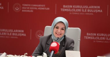 Family and Social Services Minister Mahinur Özdemir Göktaş holds a speech in the capital Ankara, Türkiye, July 26, 2023. (AA Photo) 