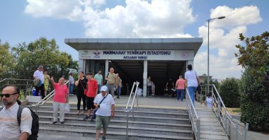 Citizens are seen outside a Marmaray station in Aksaray, Istanbul, Türkiye, July 27, 2023. (DHA Photo)