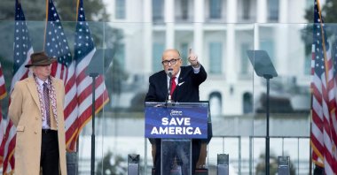 U.S. President Donald Trump&#039;s personal lawyer Rudy Giuliani speaks to supporters from the Ellipse near the White House in Washington, D.C., U.S., Jan. 6, 2021. (AFP Photo)