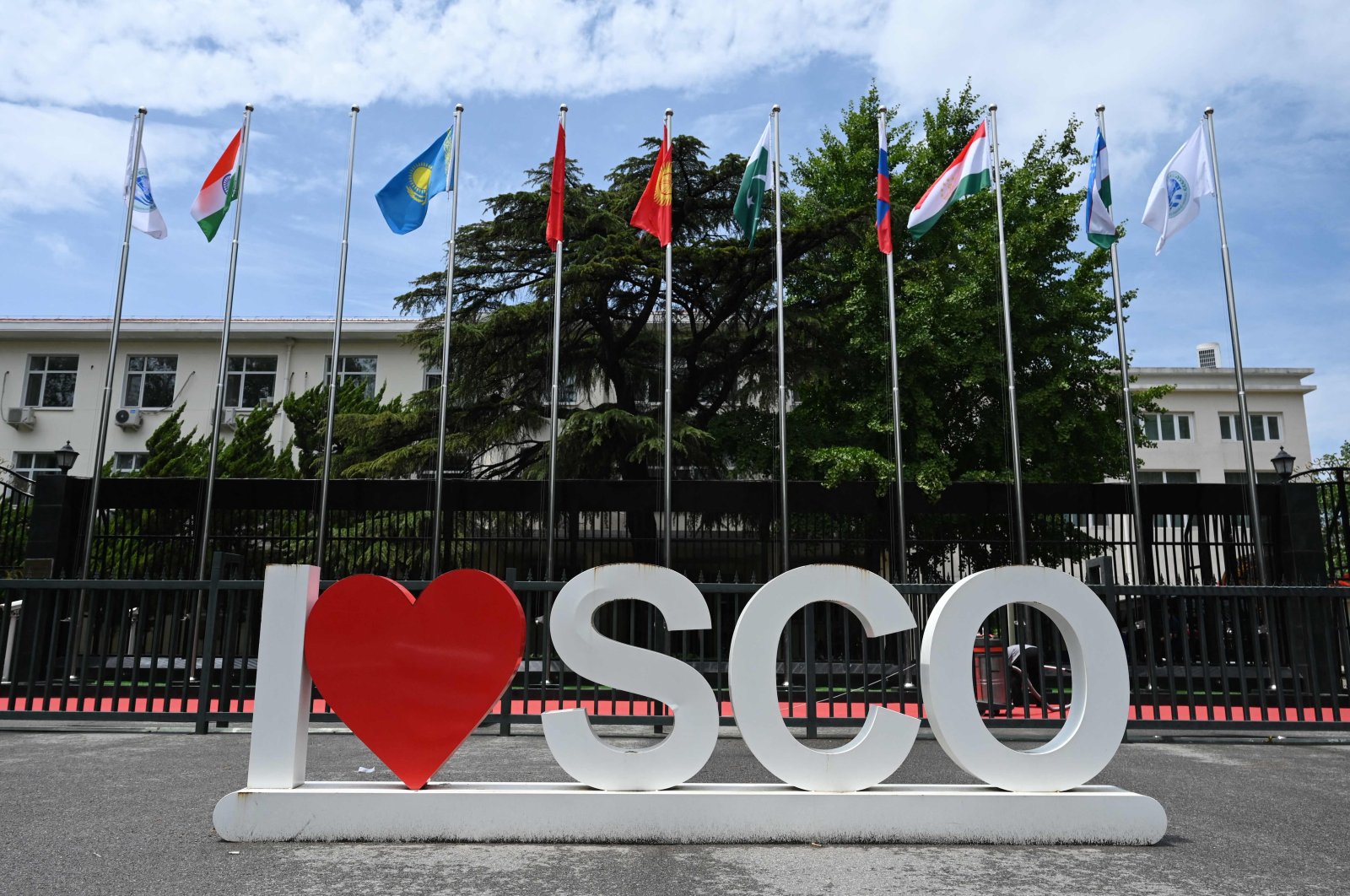 A sign is seen outside the headquarters of the Shanghai Cooperation Organisation (SCO) in Beijing, China, July 4, 2023. (AFP Photo)