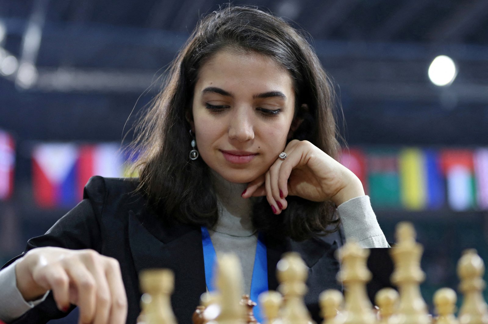 Iranian Sara Khadem plays against Russia&#039;s Olga Girya at the FIDE World Rapid and Blitz Championships, Almaty, Kazakhstan, Dec. 28, 2022. (Reuters Photo)