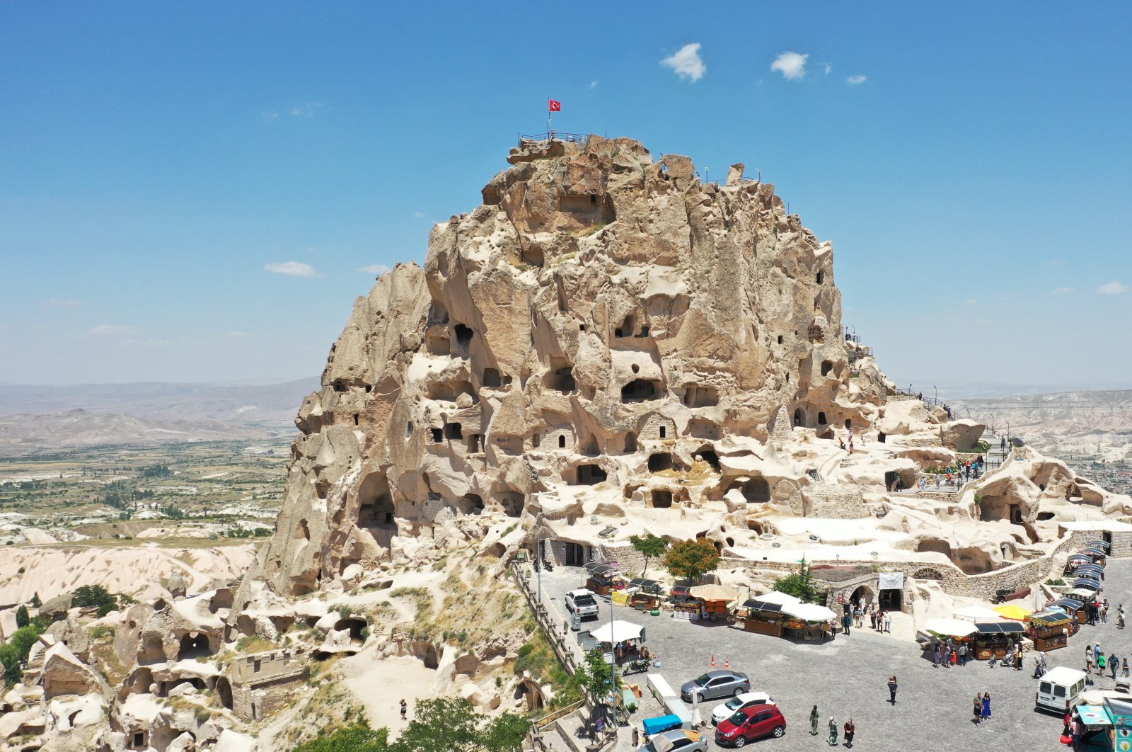 The Uçhisar castle serves as the region&#039;s highest summit in Cappadocia, Türkiye, July 27, 2023. (IHA Photo)