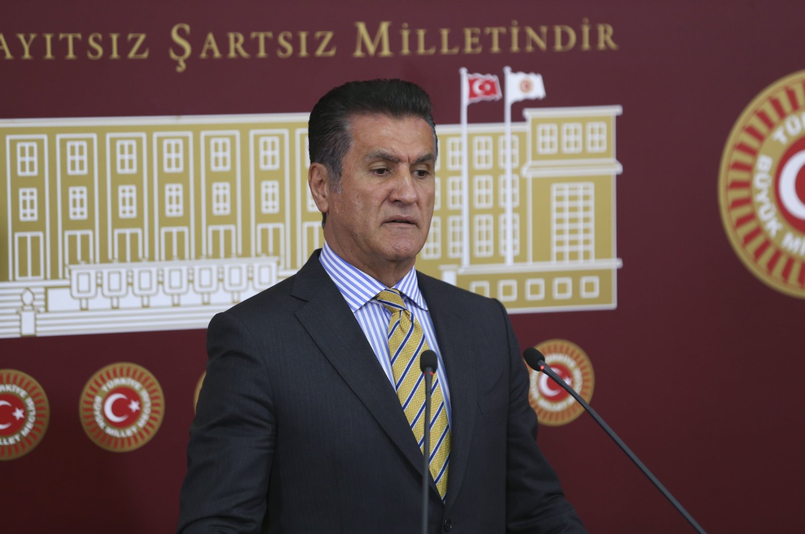 Mustafa Sarıgül speaks at a news conference in the capital Ankara, Türkiye, July 25, 2023. (AA Photo)