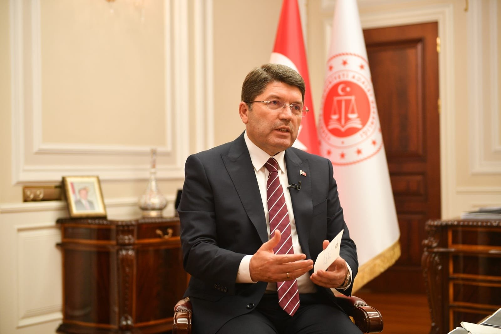 Justice Minister Yılmaz Tunç speaks during an interview, in the capital Ankara, Türkiye, July 28, 2023. (DHA Photo)
