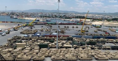 A view of U.S. military vehicles, at Alexandroupoli port, in Alexandroupoli, Greece, July 25, 2021. (DHA Photo)