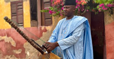 Famous Senegalese maestro Ablaye Cissoko plays the traditional kora instrument, in Saint-Louis, Senegal, July 27, 2023. (AA Photo)