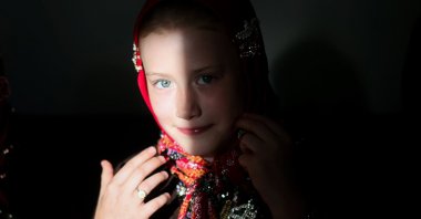 A girl dressed in traditional Ottoman-era attire, in Xanthi, Greece, July 27, 2023. (AA Photo)