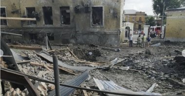 The aftermath of a Ukrainian missile strike on a cafe in Taganrog, Russia, July 28, 2023. (AP Photo)