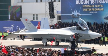 Fighter jet Kaan is seen at the &quot;Century of the Future&quot; event at the Turkish Aerospace Industries (TAI) headquarters in the Kahramankazan district of Ankara, Türkiye, May 1, 2023