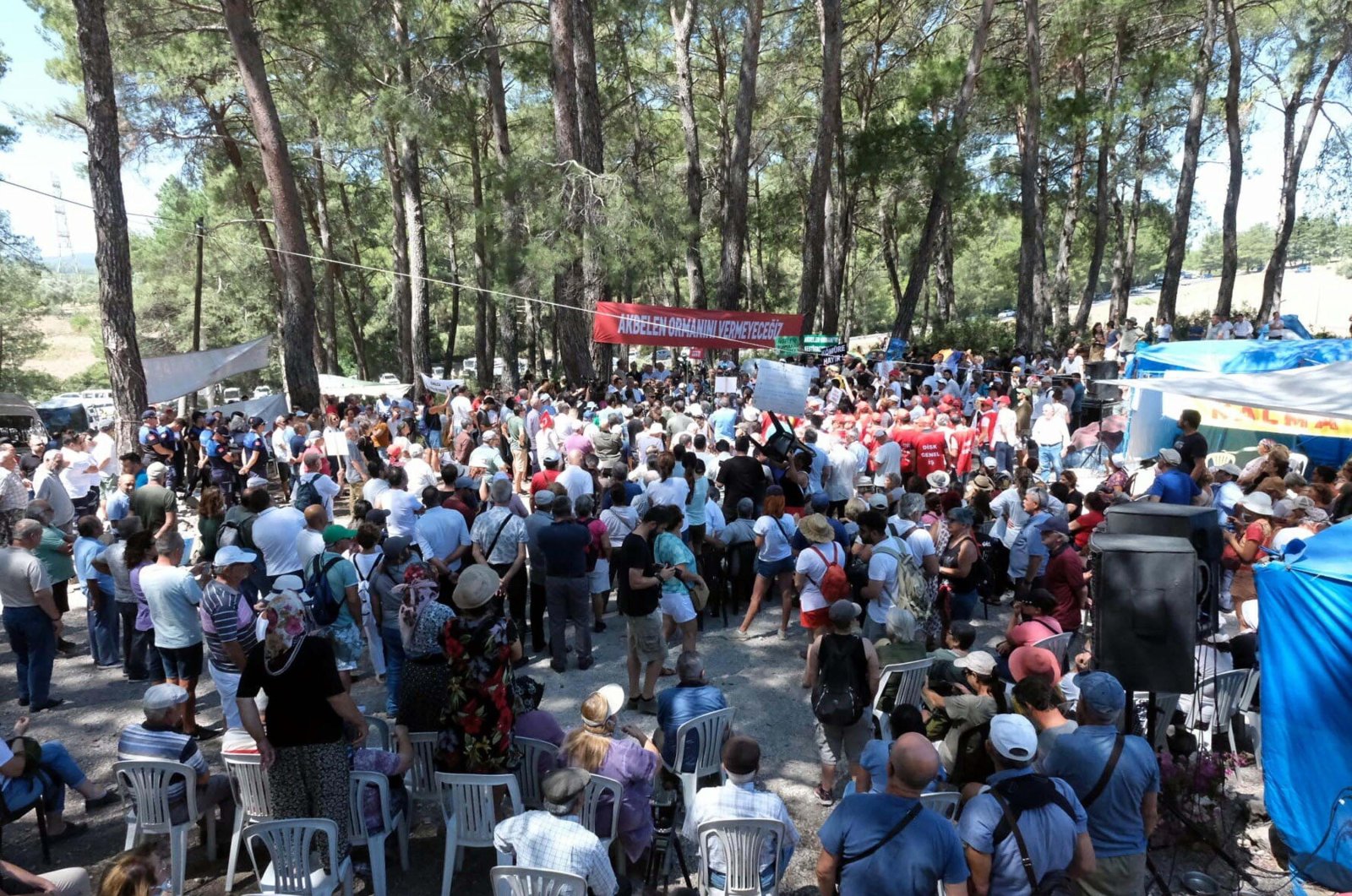 Villagers, environmentalists, mine workers and labor union officials gather in the Akbelen Forest, in Muğla, Türkiye, July 28, 2023. (DHA Photo)