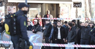 Police patrol the area in front of a mosque at Noerrebro, where Danish far-right politician Rasmus Paludan has announced that he will burn a copy of the Quran, in Copenhagen, Denmark, Friday, Jan. 27, 2023. (Reuters File Photo)