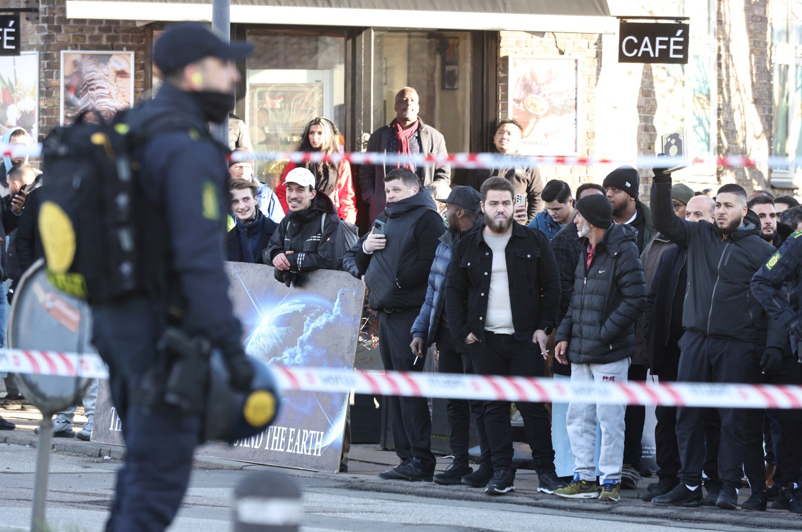 Police patrol the area in front of a mosque at Noerrebro, where Danish far-right politician Rasmus Paludan has announced that he will burn a copy of the Quran, in Copenhagen, Denmark, Friday, Jan. 27, 2023. (Reuters File Photo)