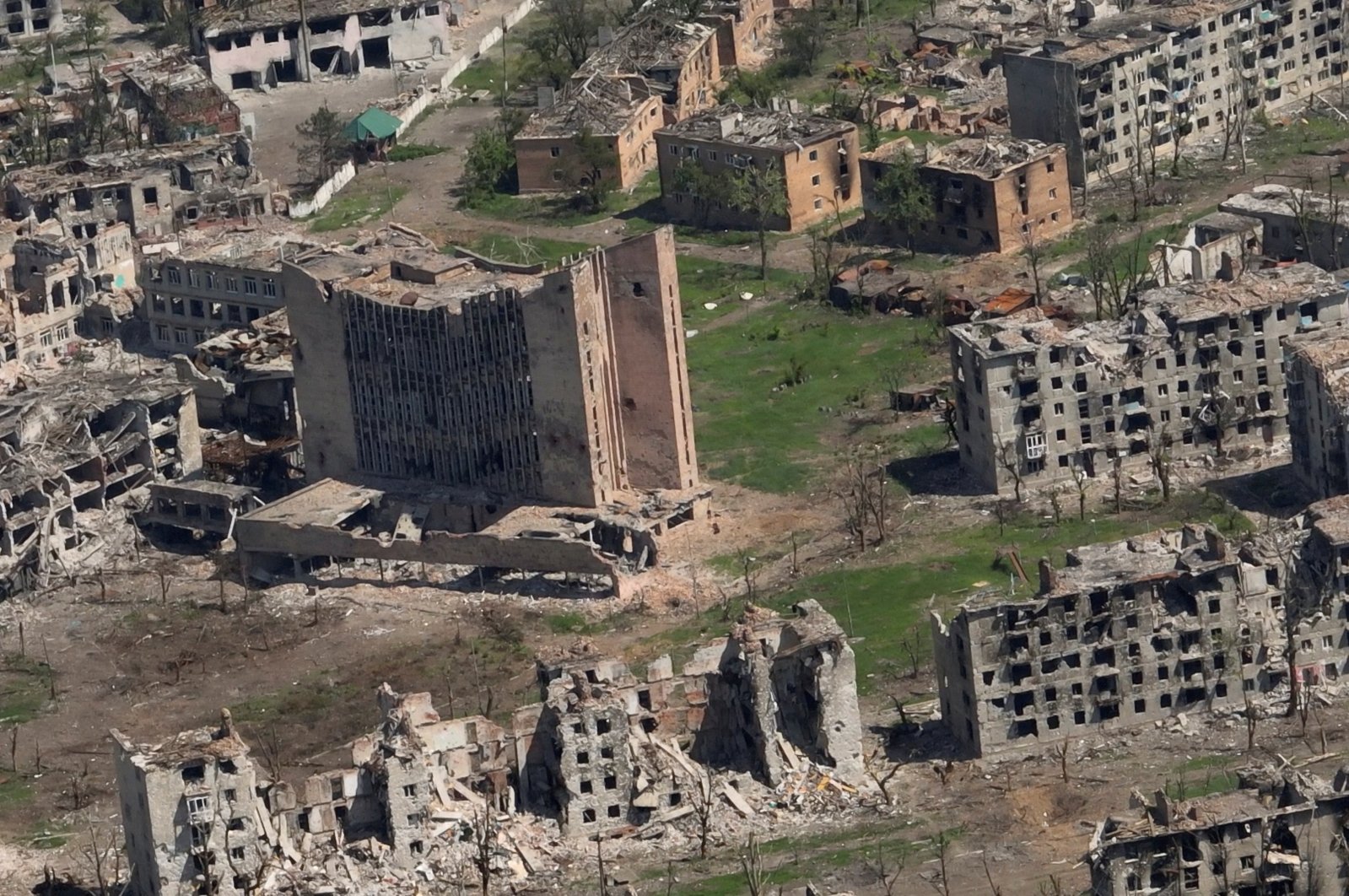 Aerial view shows destroyed buildings as a result of intense fighting, amid the Russian invasion, in Bakhmut, Ukraine in this still image from a handout video released June 15, 2023. (93rd Kholodnyi Yar Brigade/Handout via Reuters)