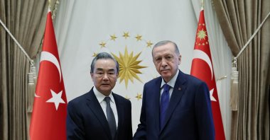 President Recep Tayyip Erdoğan meets with Chinese Foreign Minister Wang Yi at the Presidential Palace in Ankara, Türkiye, July 26, 2023. (Reuters Photo)