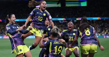 Colombia players celebrate the winning goal against Germany in the 2023 Women&#039;s World Cup, Sydney, Australia, July 30, 2023. (AFP Photo)