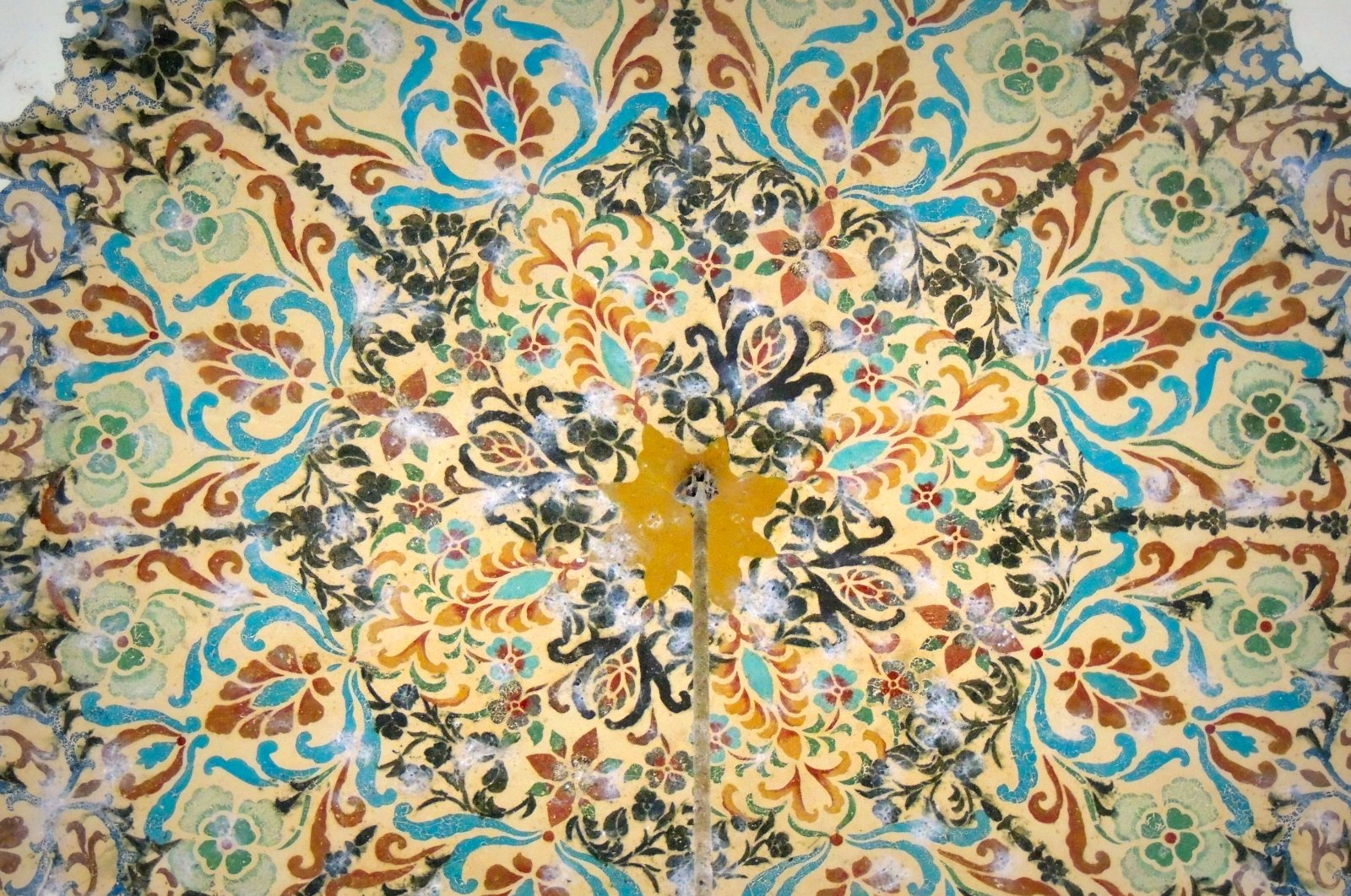 A close-up view of the details of a colorful floral pattern on the ceiling of the tomb of Attar of Nishapur, a renowned Iranian poet from the medieval era and theoretician of Sufism, Nishapur, Iran, Aug. 19, 2014. (Getty Images Photo)