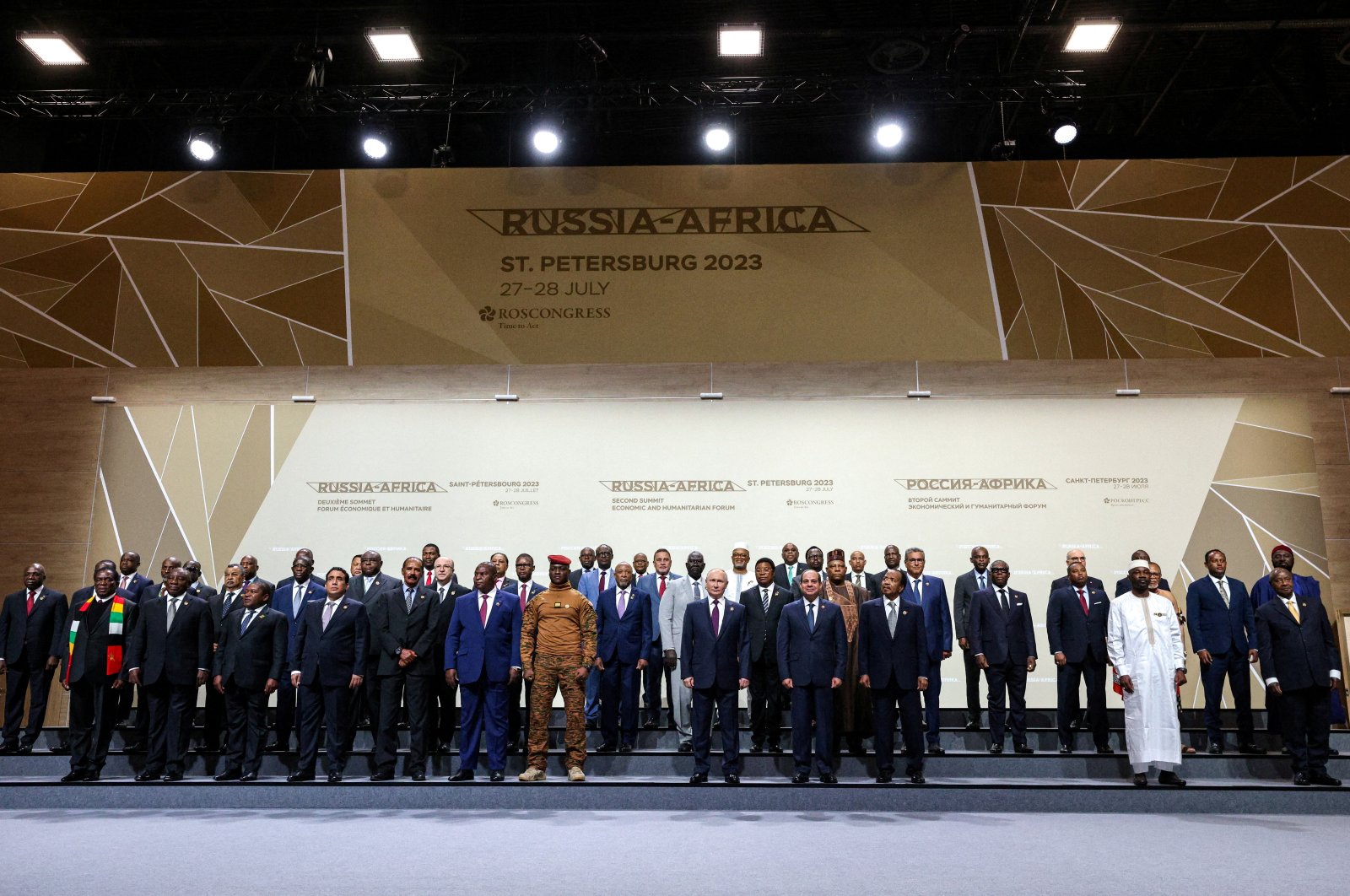Russian President Vladimir Putin and participants of the Russia-Africa summit pose for a photo in St. Petersburg, Russia, July 28, 2023. (Reuters Photo)