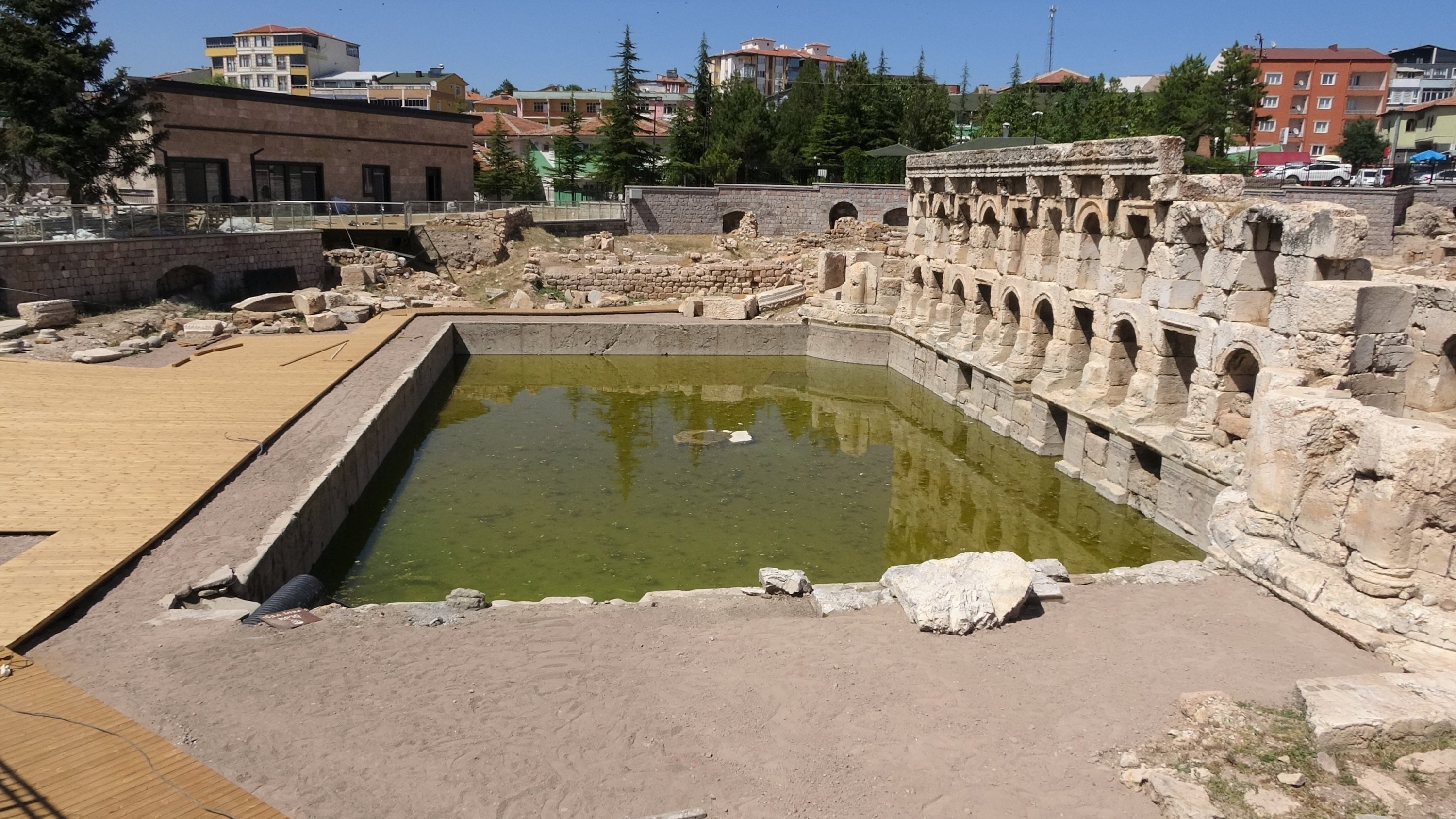 Frontal view of the Roman bath as the landscaping project near's its end, Yozgat, central Türkiye, July 28, 2023. (IHA Photo)