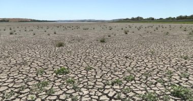 General view of a depleted area of Büyükçekmece Lake, Istanbul, Türkiye, July 30, 2023. (DHA Photo)