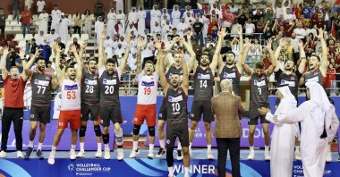 The Turkish men's national volleyball team celebrate after winning the FIVB Challenger Cup, Doha, Qatar, July 30, 2023. (AA Photo)