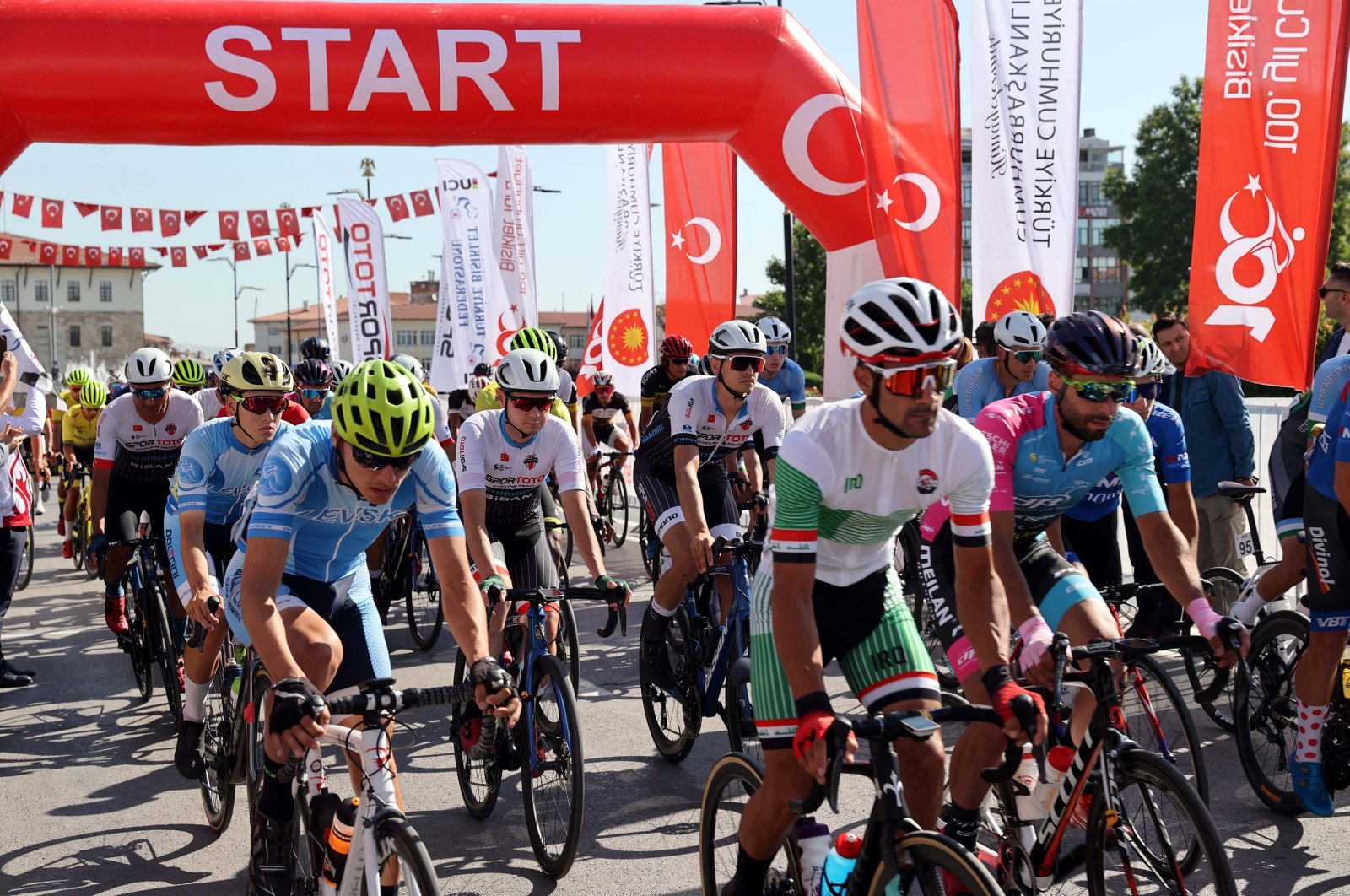 The 100th Republic Anniversary Cycling Tour is in full swing as riders start their cycling journey to Ankara, Sivas, Türkiye, Aug. 1, 2023. (AA Photo)