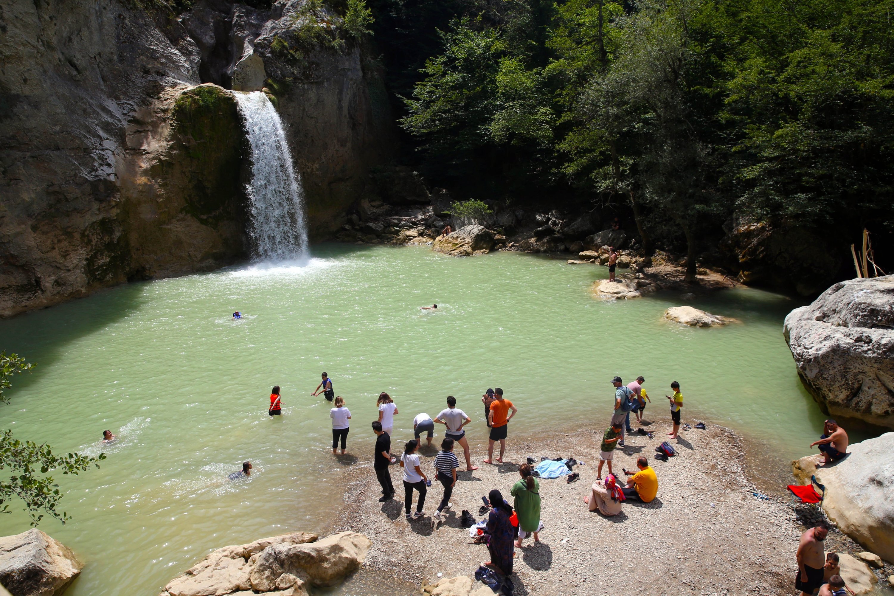 Tourists enjoy Ilıca Waterfalls, Kastamonu, northern Türkiye, Aug. 2, 2023. (AA Photo)