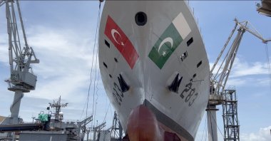 PNS Tariq, the fourth and the last of MILGEM corvettes built by Türkiye for Pakistan, is seen in Karachi, Pakistan, July 31, 2023. (AA Photo)