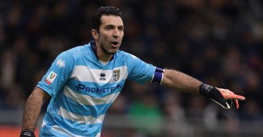 Parma&#039;s Gianluigi Buffon reacts during the Coppa Italia Round of Sixteen tie against Inter Milan at Stadio Giuseppe Meazza, Milan, Italy, Jan. 10, 2023. (Getty Images Photo)