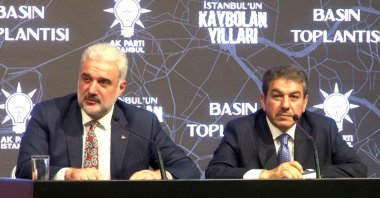 Osman Nuri Kabaktepe (L) and Tevfik Göksu speak at the news conference, in Istanbul, Türkiye, Aug. 2, 2023. (İHA Photo)