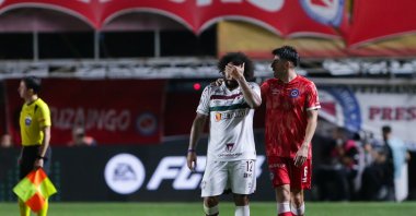 Fluminense's Marcelo (L) cries after the injury of Luciano Sanchez of Argentinos Juniors (not in frame) during the Copa CONMEBOL Libertadores round of 16 match between Argentinos Juniors and Fluminense at Diego Maradona Stadium, Buenos Aires, Aug. 1, 2023. (Getty Images Photo)