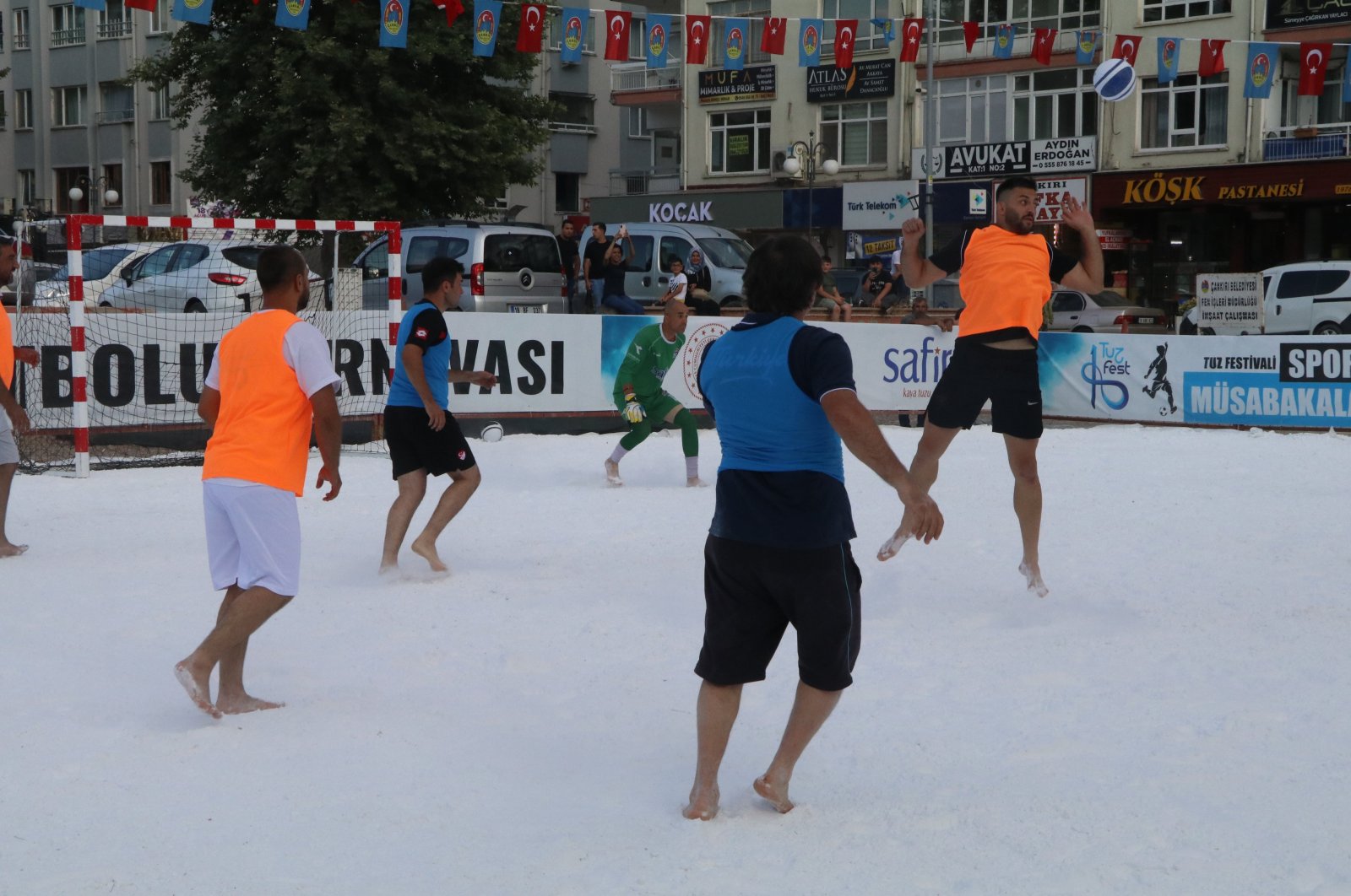 Players in action during the 2nd International Çankırı Salt Festival&#039;s Salt Football Tournament, Çankırı, Türkiye, Aug. 1, 2023. (AA Photo)