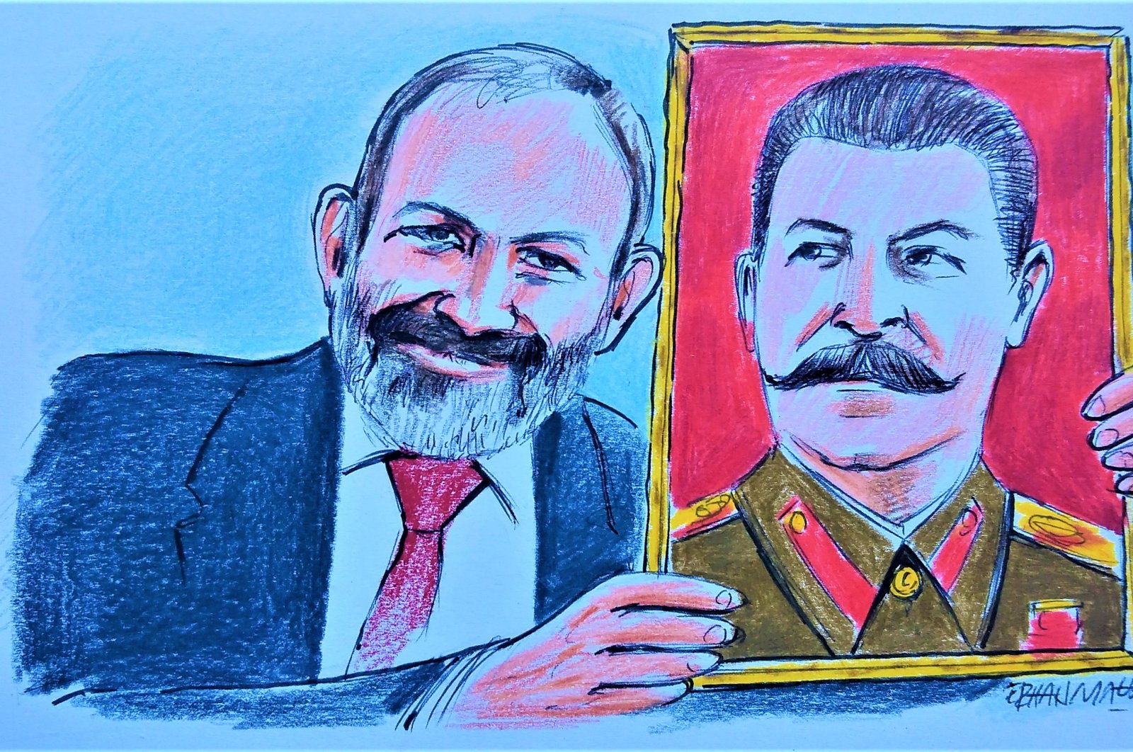 "In the 20th century, hundreds of thousands of Azerbaijanis living in Armenia were expelled from their lands four times. Three of these expulsions took place after the war between the two nations, and one was Soviet leader Joseph Stalin&#039;s decision." (Illustration by Erhan Yalvaç)